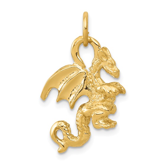 14k Solid Polished 3-D Dragon Charm - Quality Gold